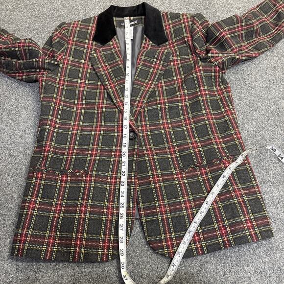 VTG Sag Harbor Women’s 14 Petite Red Plaid 90s Wool Blend Blazer Career - Picture 6 of 8